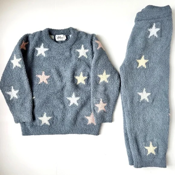 Lola and the Boys Baby You’re A Star Fuzzy Lounge Set Gray Pastel Stars Size 6 - Picture 1 of 6